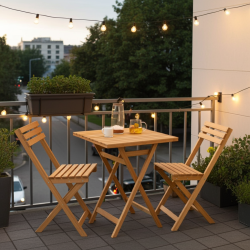 Katlanır Masif Ahşap Bistro Set | 2 Sandalye + 1 Masa