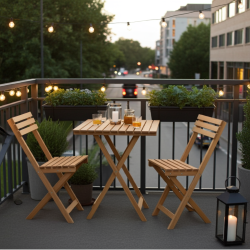 Katlanır Masif Ahşap Bistro Set | 2 Sandalye + 1 Masa