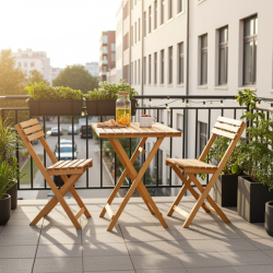 Katlanır Masif Ahşap Bistro Set | 2 Sandalye + 1 Masa