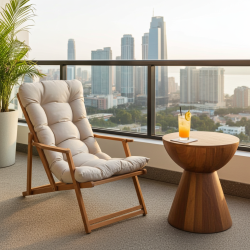 Ahşap Sezlong Sandalye Katlanır Minderli | Bahçe & Teras Rahatlığı