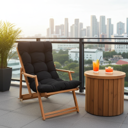 Ahşap Sezlong Sandalye Katlanır Minderli | Bahçe & Teras Rahatlığı