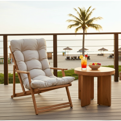 Ahşap Sezlong Sandalye Katlanır Minderli | Bahçe & Teras Rahatlığı