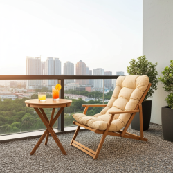 Ahşap Sezlong Sandalye Katlanır Minderli | Bahçe & Teras Rahatlığı