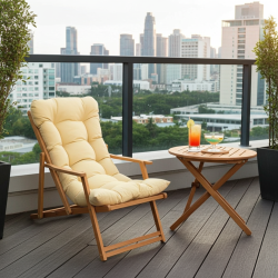 Ahşap Sezlong Sandalye Katlanır Minderli | Bahçe & Teras Rahatlığı